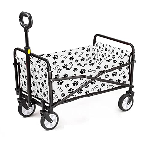 新品Collapsible Wagon Cart Paw Prints Dog Bone Foldable Utility Wagon Large Capacity Garden Cart with Push Bar for Beach Ca