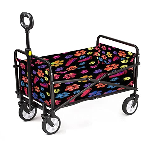 新品Collapsible Wagon Cart Colorful Animal and Human paw Print Trails Foldable Utility Wagon Large Capacity Garden Cart wit