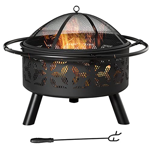新品Outsunny 31 Outdoor Fire Pit Portable Steel Wood Burning Bowl Handle Ring Poker Spark Screen Lid for Patio Backya