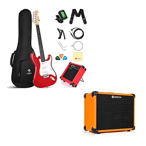新品Vangoa 39 Inch Electric Guitar Bundle Orange 15W Electric Guitar Amplifier