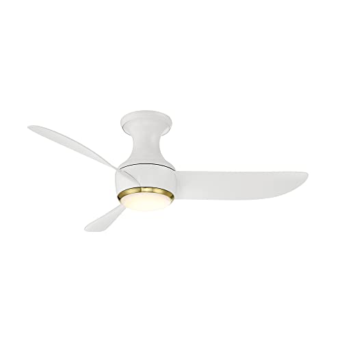 新品Corona Smart Indoor and Outdoor 3-Blade Flush Mount Ceiling Fan 44in Satin Brass White 3500K LED Light Kit and Remote C