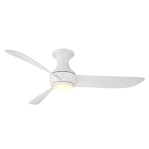 新品Corona Smart Indoor and Outdoor 3-Blade Flush Mount Ceiling Fan 52in Matte White 3500K LED Light Kit and Remote Control