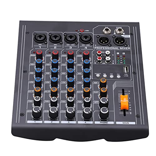 新品Audios Mixer Mixing Console 4 Channel Mixer 2 Stereo Professional Microphone Line US Plug AC100-250V Black