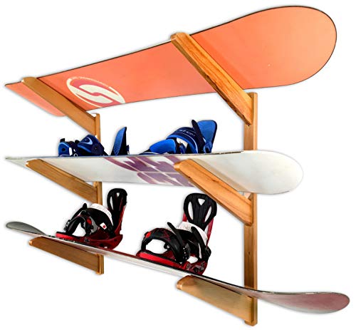新品送料無料StoreYourBoard 木製スノーボード壁ラック スノーボード3個収納 木製ホームガ